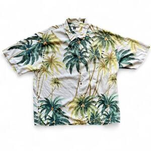 Tommy Bahama Palm Tree Print Short Sleeve Button up Shirt 100% Silk XXL Summer